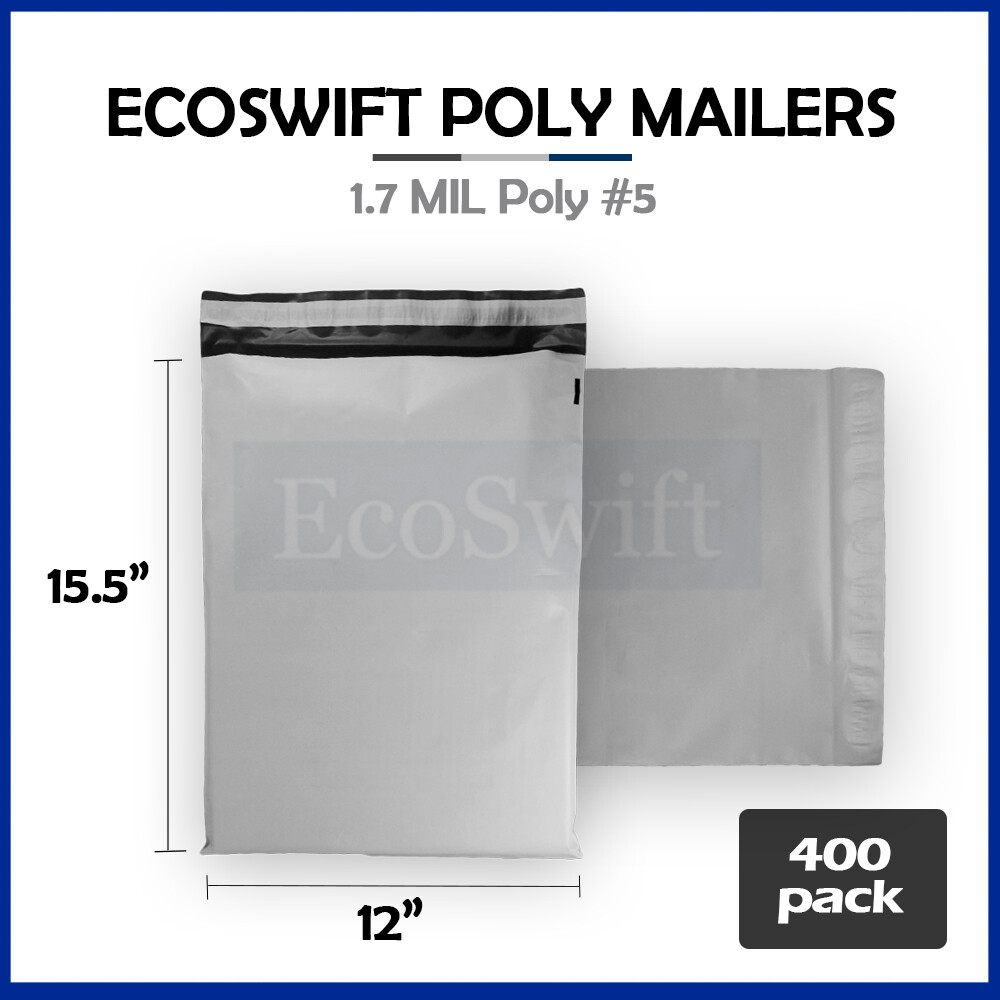 400 12x15.5 EcoSwift White Poly Mailers Shipping Envelopes Self Seal Bags 1.7MIL