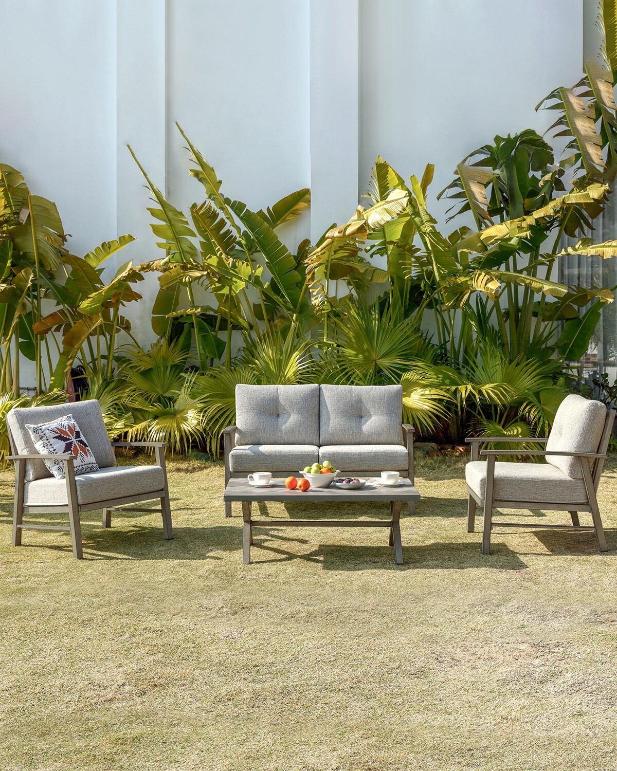 SeeHill 4 Pieces Outdoor Aluminum Patio Furniture Set Limed Oak Sofa Couch Set