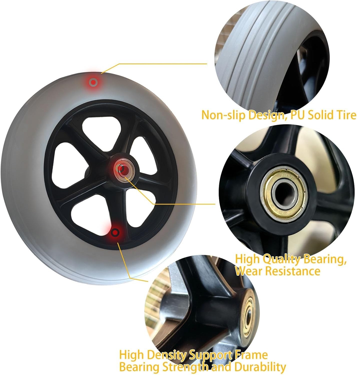 2 PCS 8 x 1.5 Inch Solid Replacement Wheels for Rollator Walker Folding Hand ...