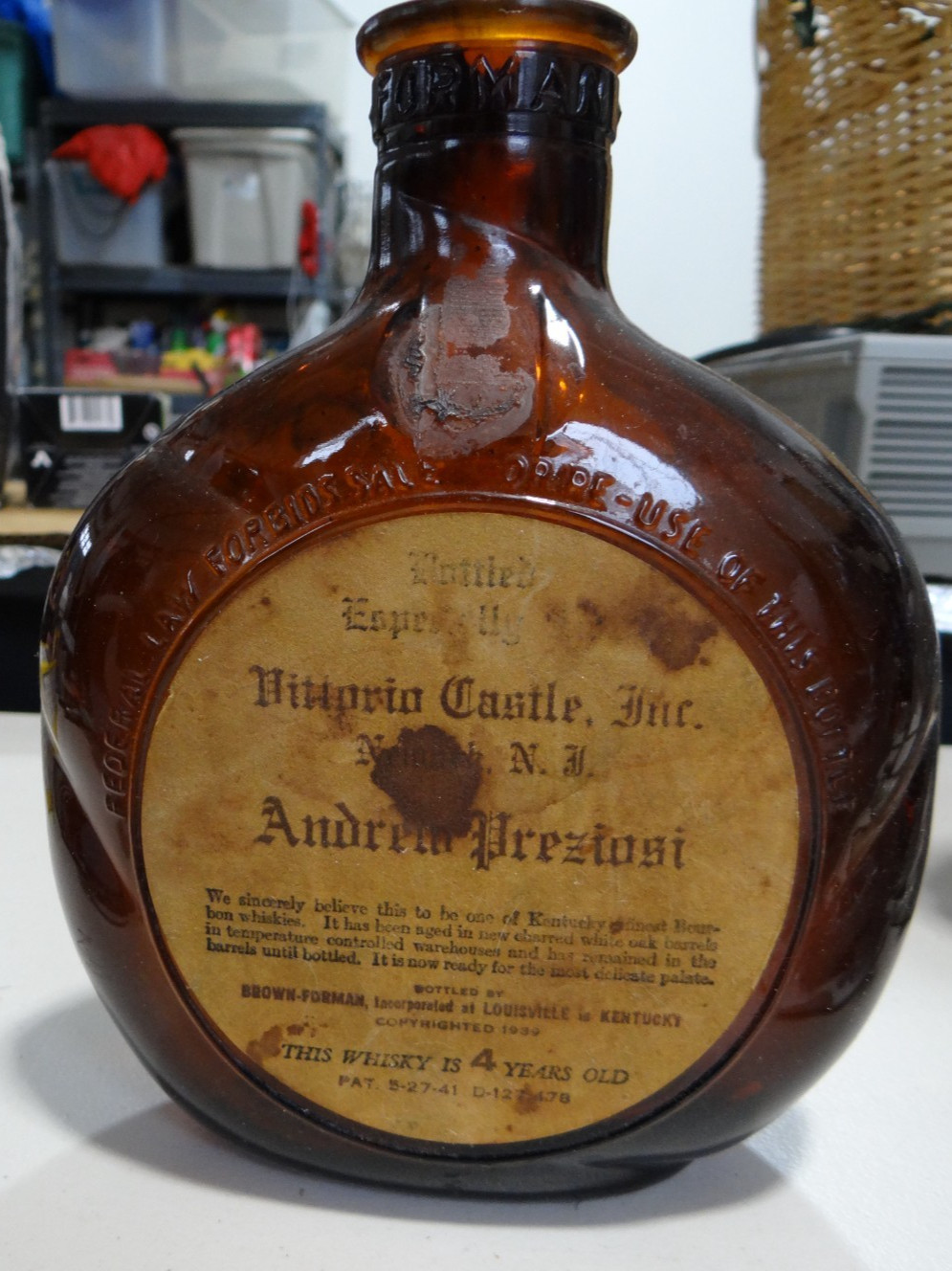 Vintage Round Old Amber Whiskey Brown Forman Bottle
