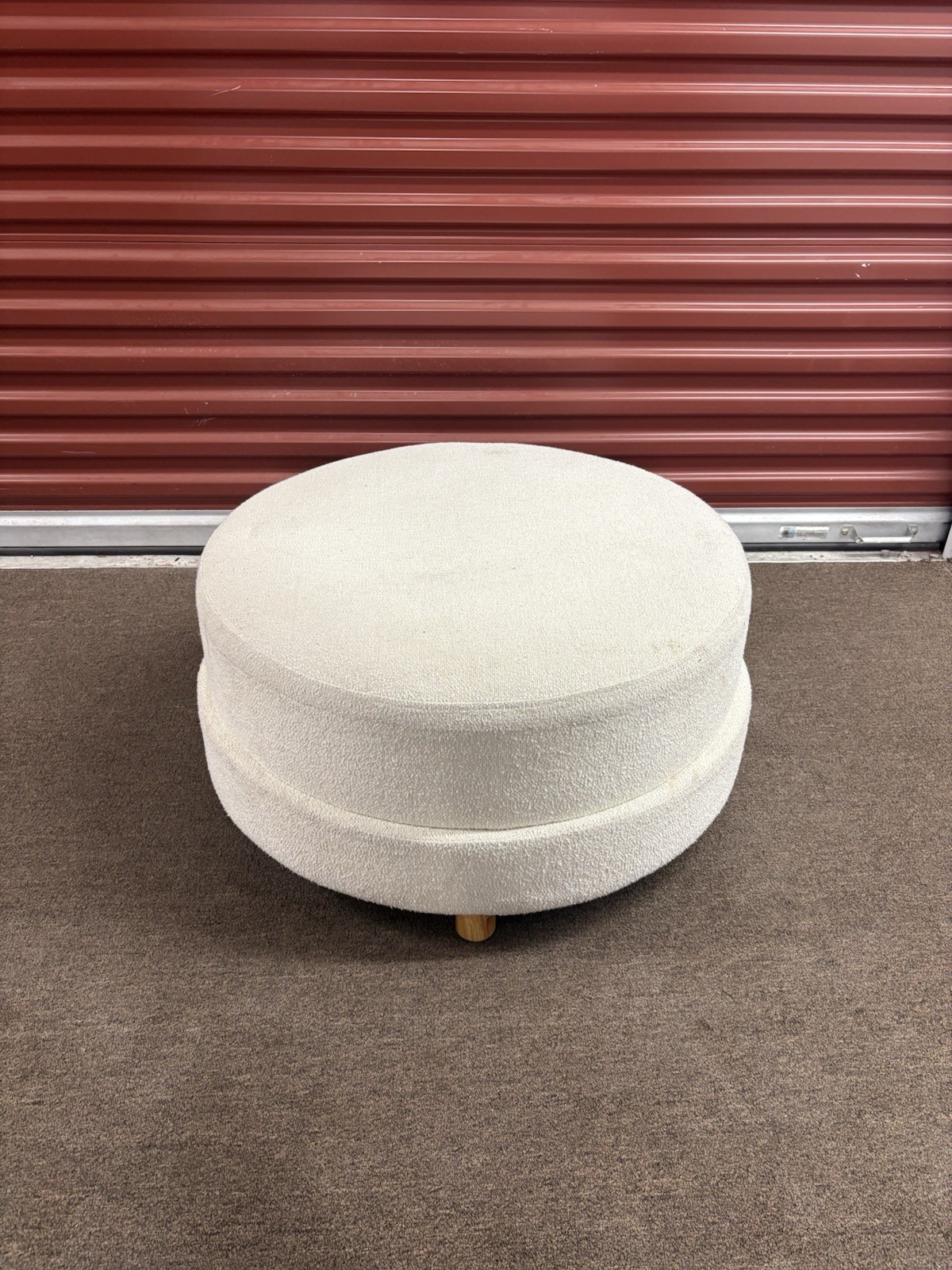 Wilmington Round Ottoman Cream Bouclé 30” Upholstered Accent Stool