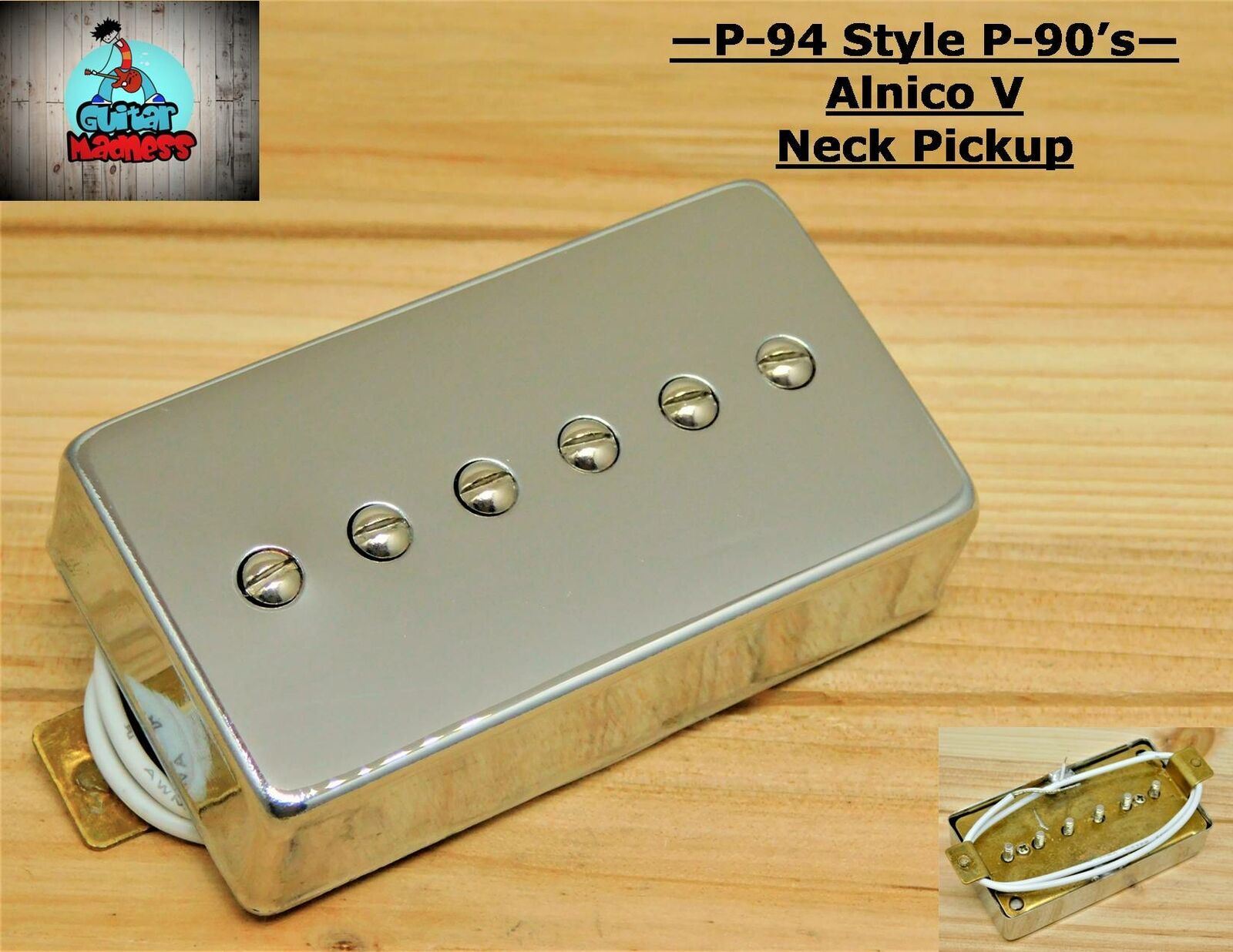 P-94 Style Humbucker sized P-90 Neck Pickup Chrome ( Alnico 5 )