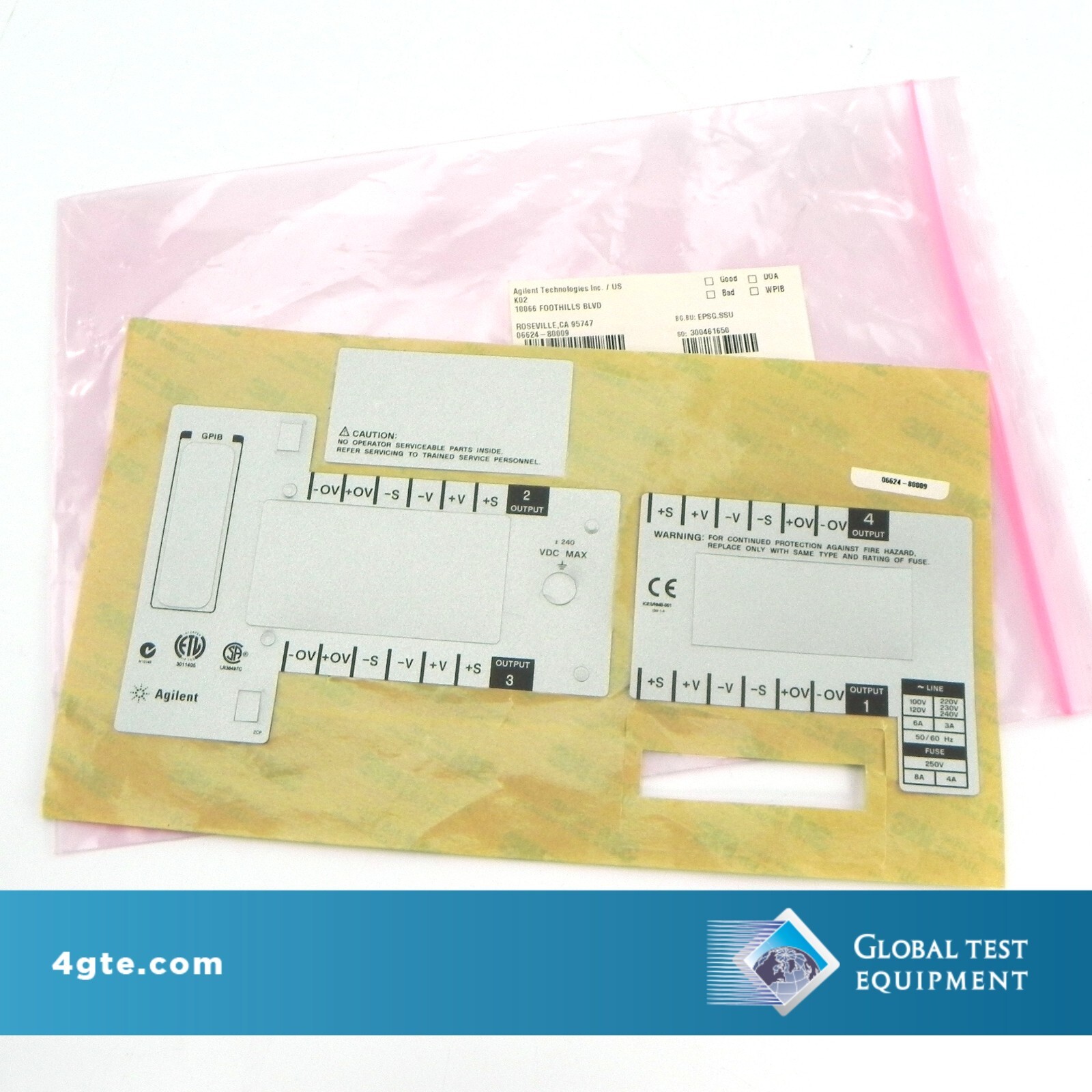 Keysight 06624-80009 Label  -Rear Panel