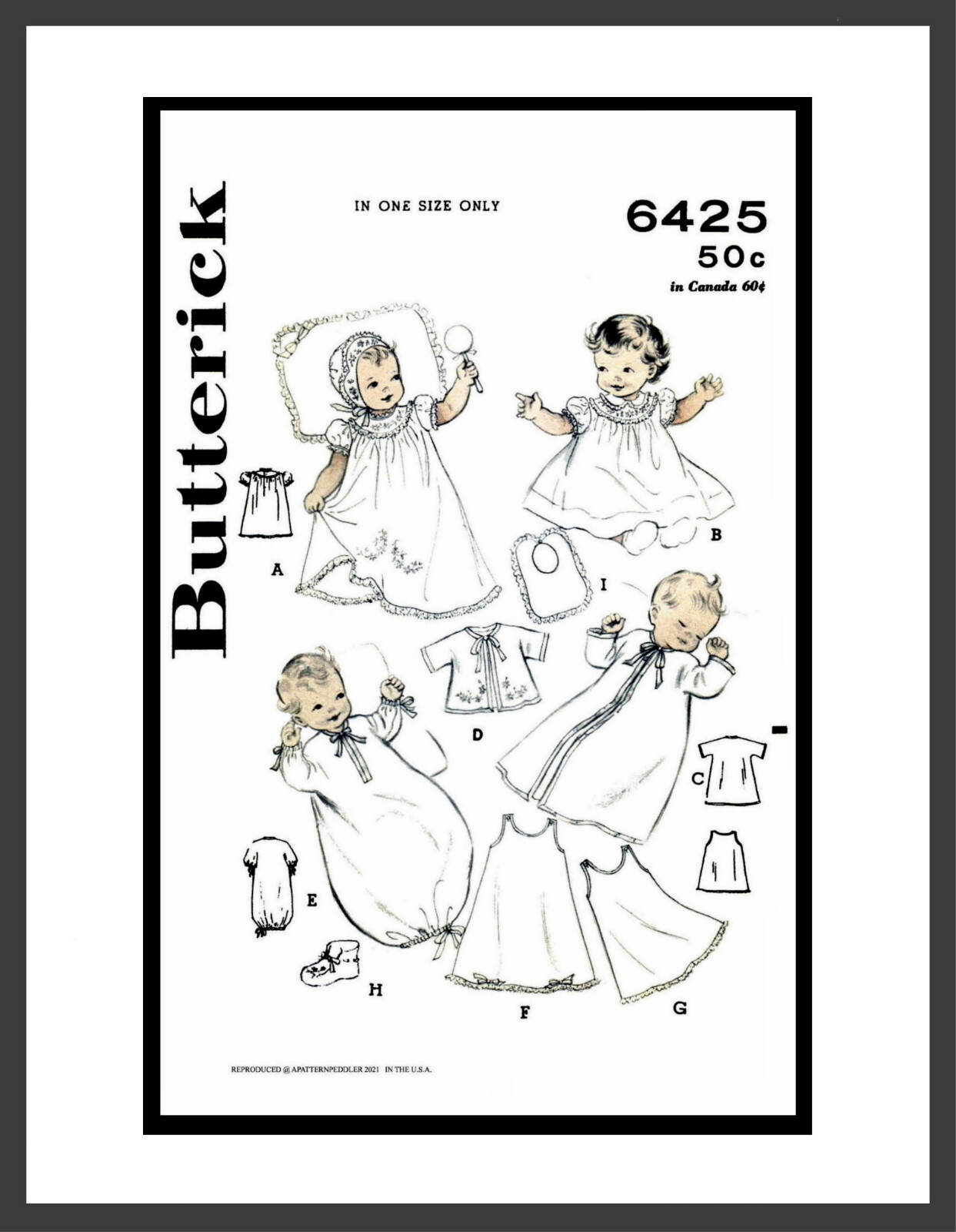 McCall's 1762 Pattern Layette Christening Infant Dress Slip Cap Bonnet Bib