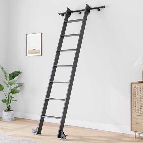 8ft Rolling Library Aluminium Step Ladder 96" with 96" Ladder + 4FT Hook Kit