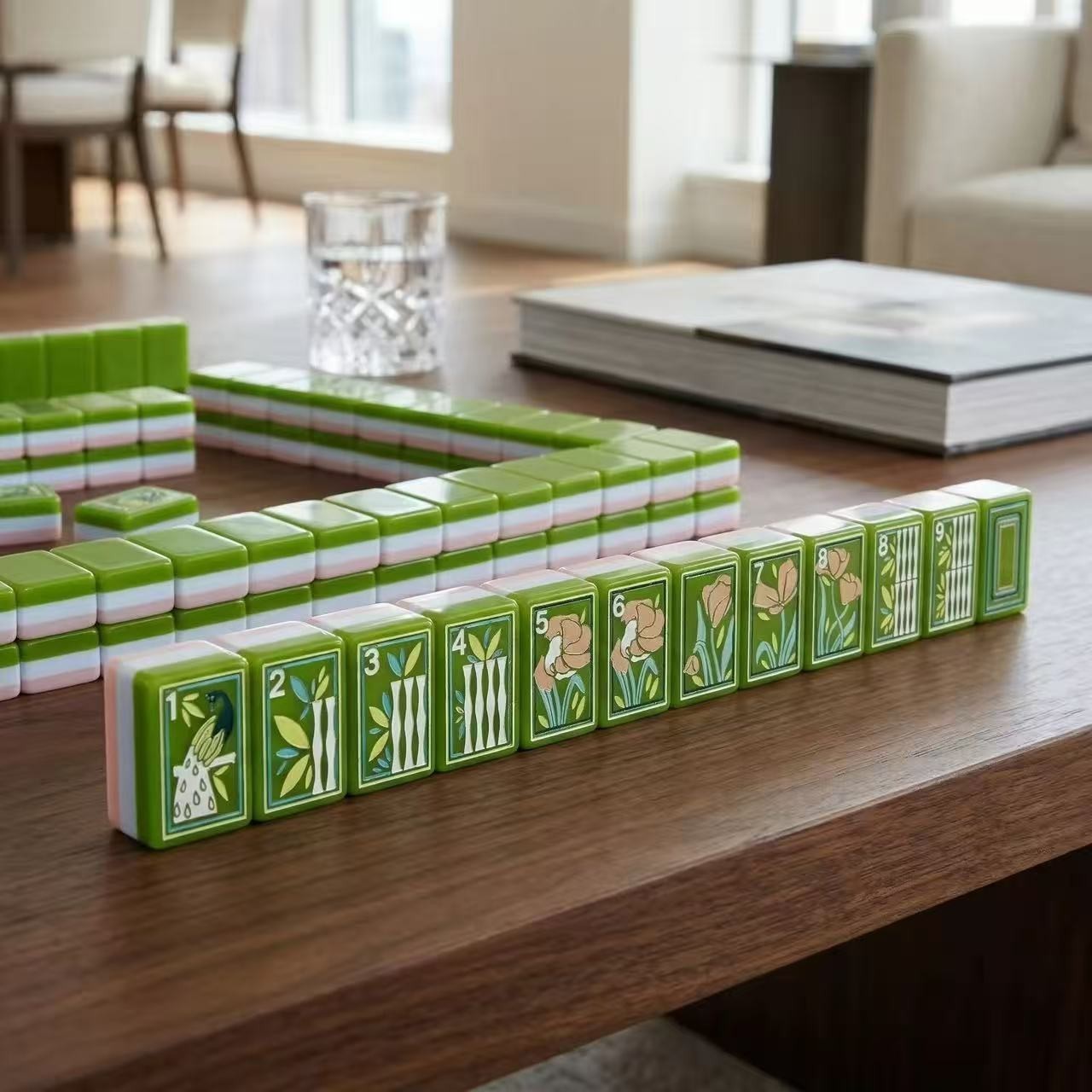 160 hand-painted oil painting style American mahjong tiles, 4 layers of acrylic.