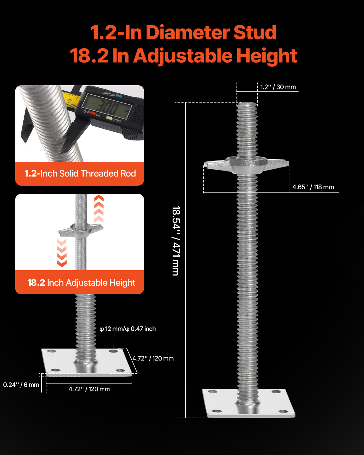 VEVOR 4-Pack Adjustable Leveling Jacks Solid Screw for Baker-Style Scaffolding