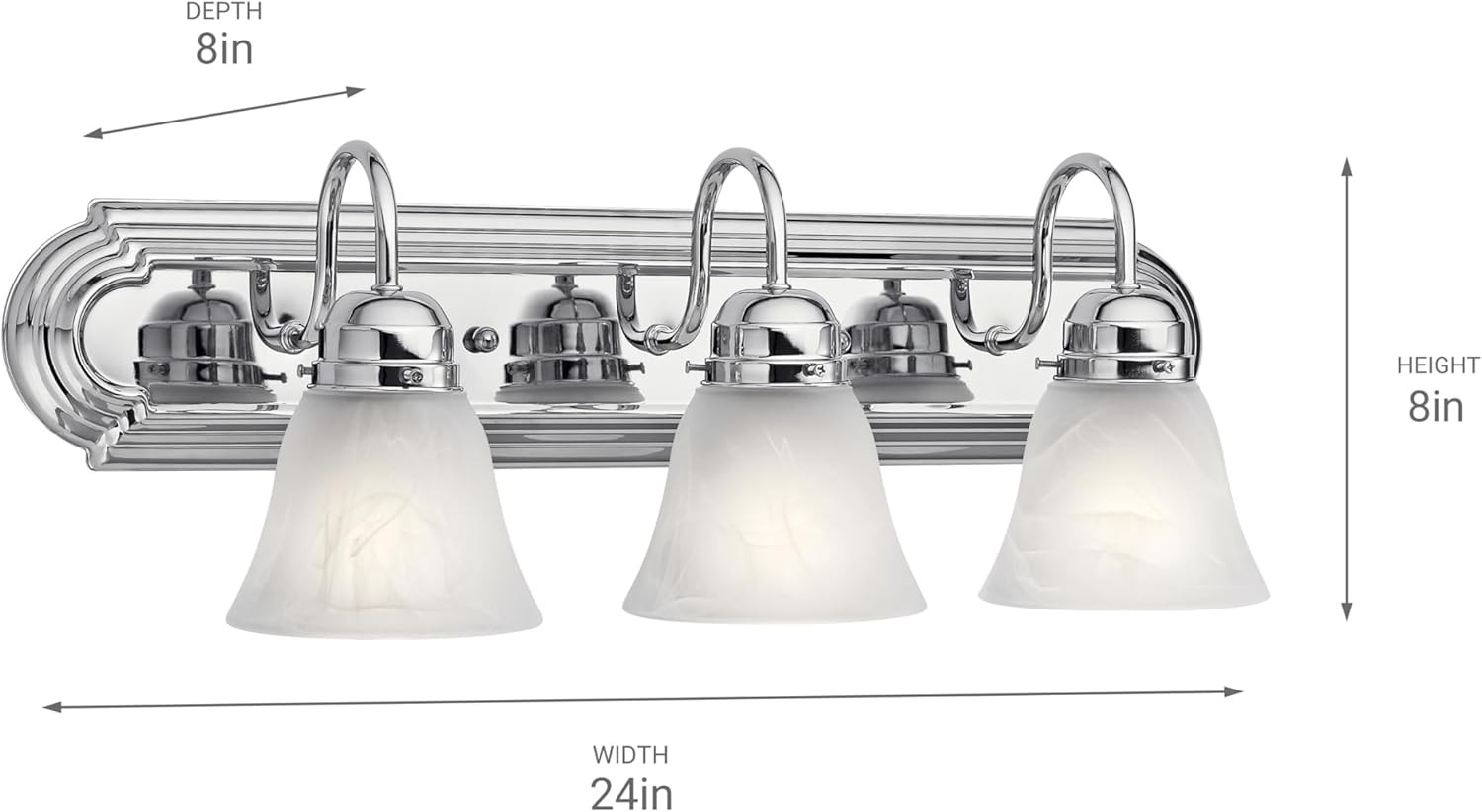 24" 3-Light Vanity Bath Light in Chrome, Modern Bathroom Light with Clear Satin