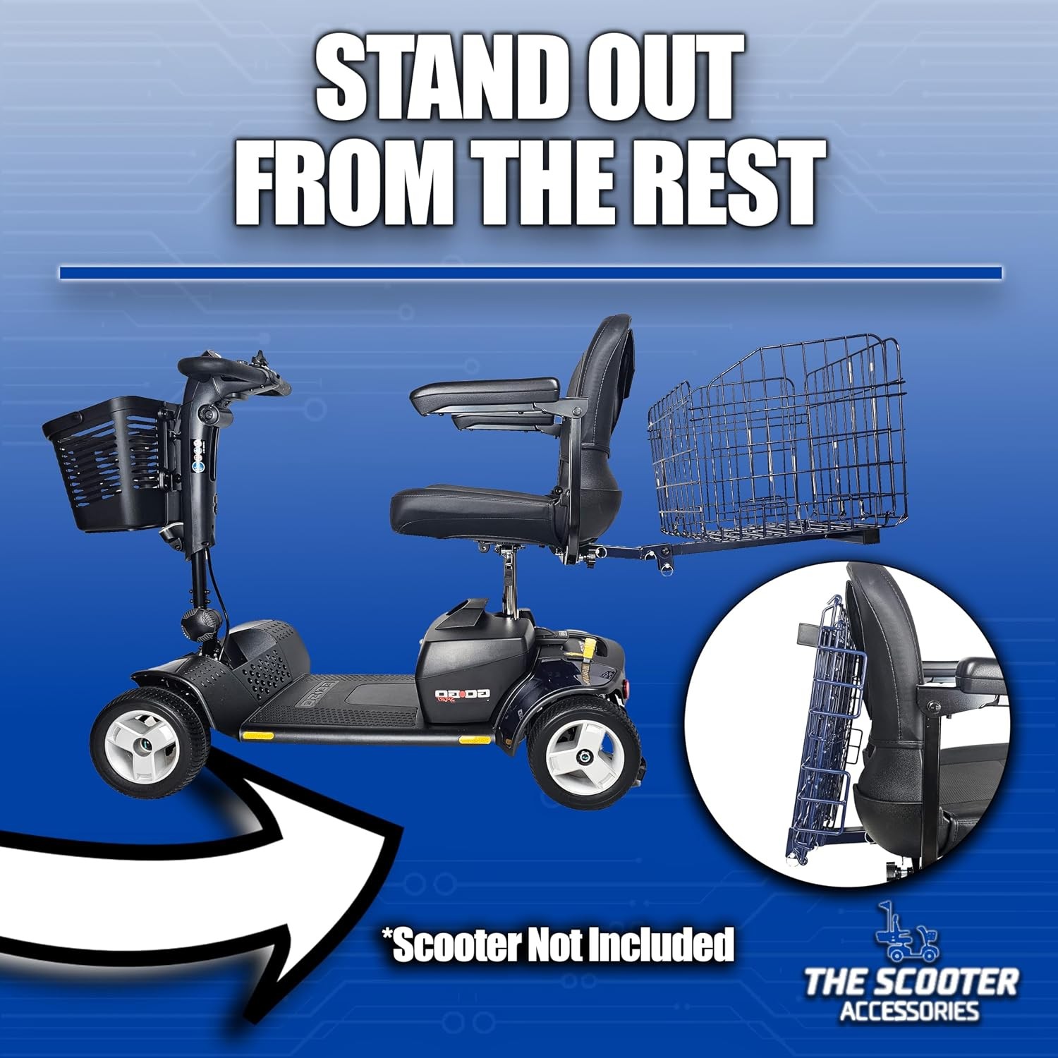 Foldable Folding Scooter Rear Basket & Rear View Mirror Pair BUNDLE - BLUE