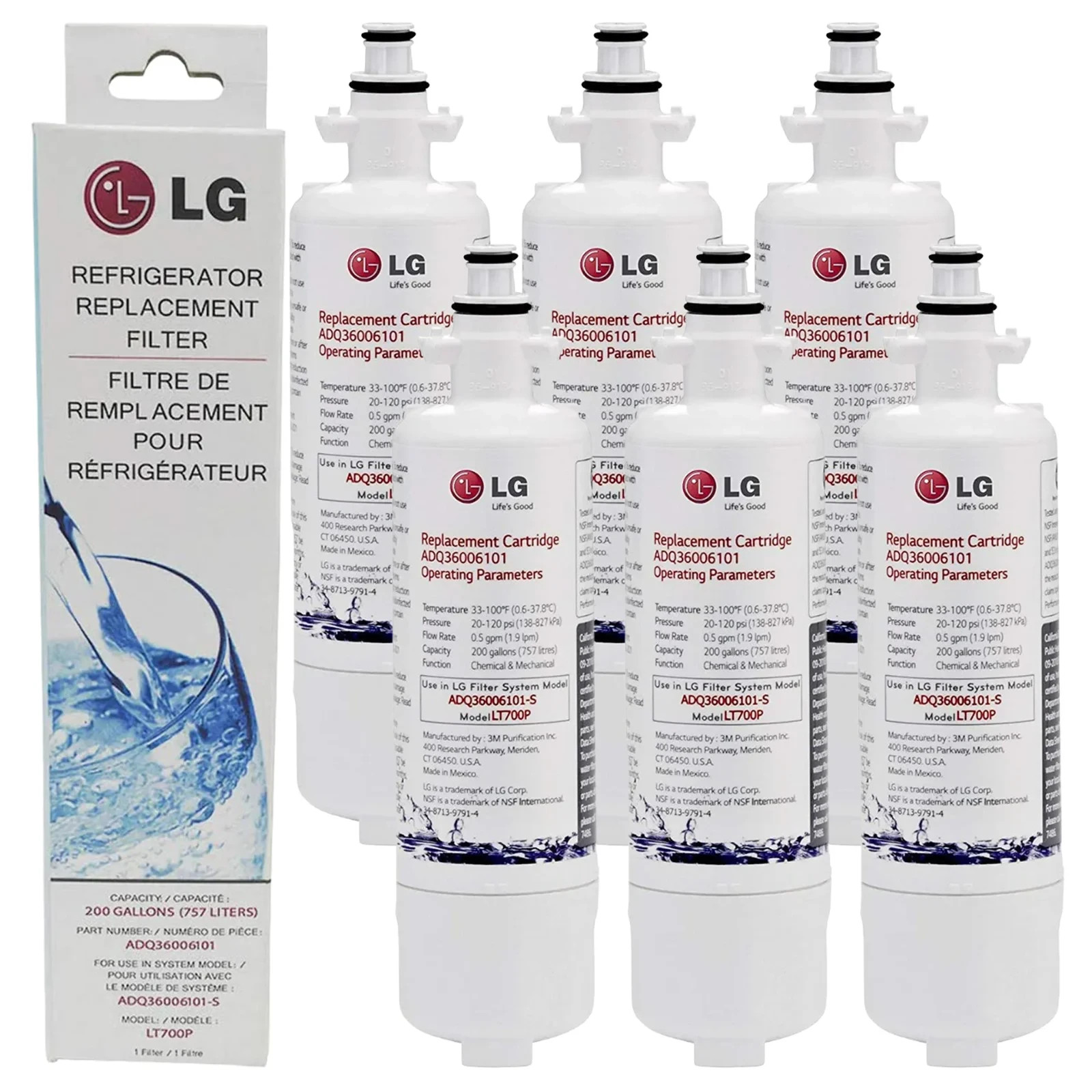 6 PACK!!! LT700P Water Filter Fit LG LT700P ADQ36006101 Kenmore 9690 46-9690