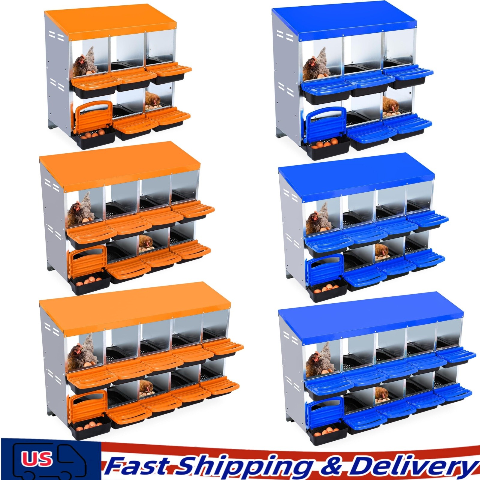 6/8/10 Holes Chicken Nesting Boxes Coop Metal Chicken Egg Laying Box Blue Orange