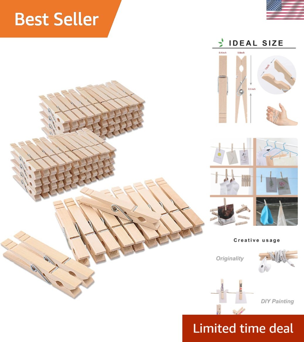 Clothes Pins Wood for Hanging Clothes,3.5 Inch【100pcs】 Heavy Duty Wooden Clot...
