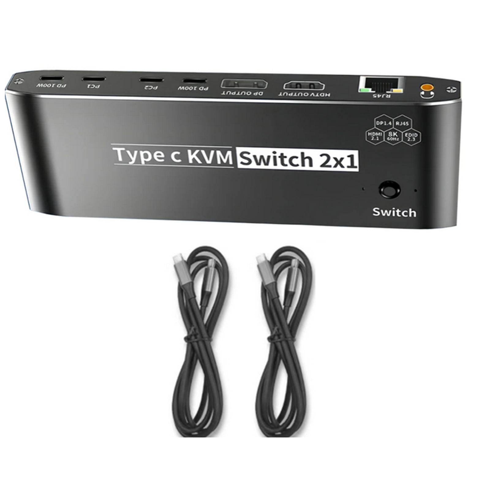 2x1 8K USB C KVM Switch RJ45 100W PD Charge Type C KVM Switch Accessories