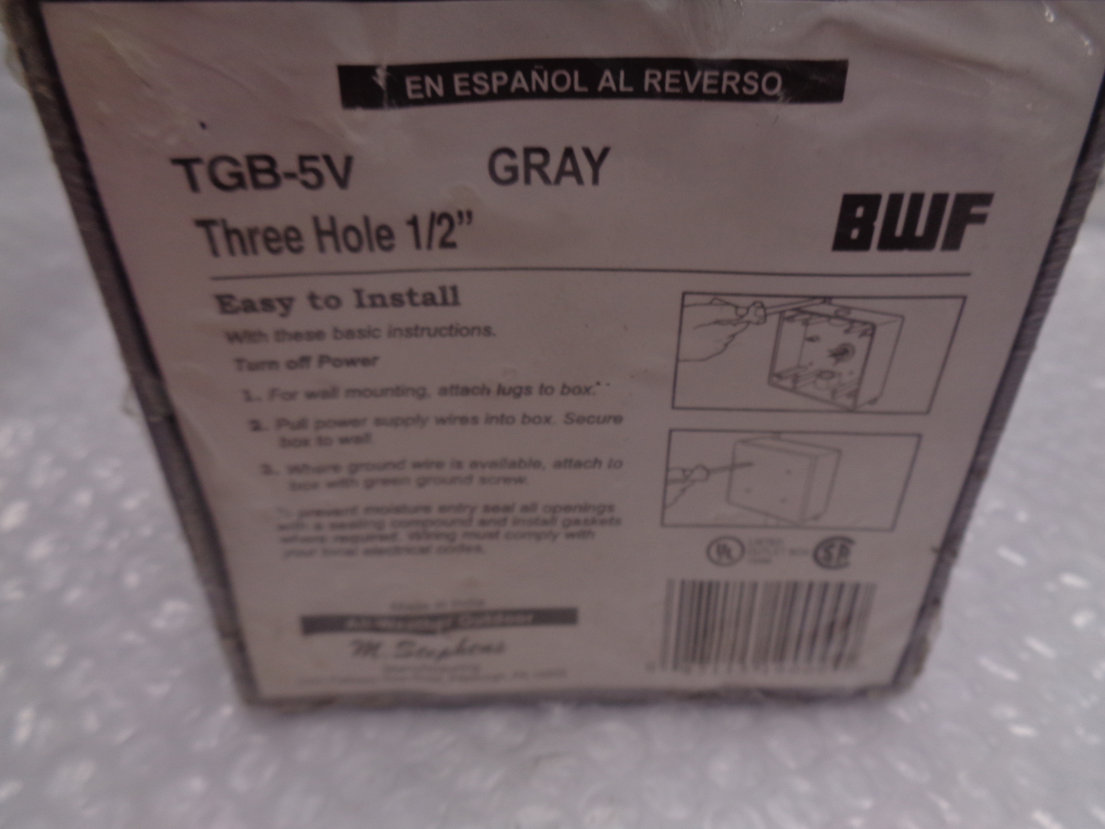 BWF TGB-5V 1/2" OUTLET BOX GRAY NSMP