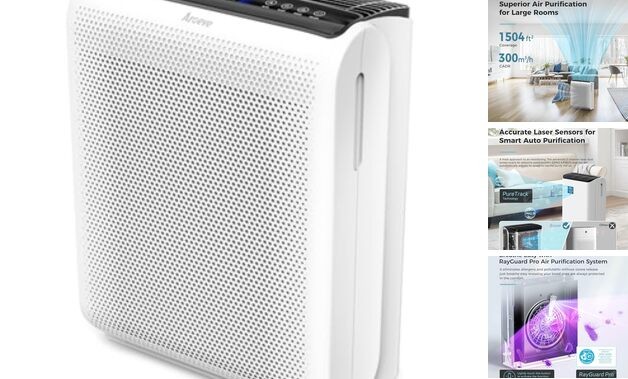 Air Purifiers for Bedroom Home Large Room Up to 1504 Ft², 5 Layer Medium White