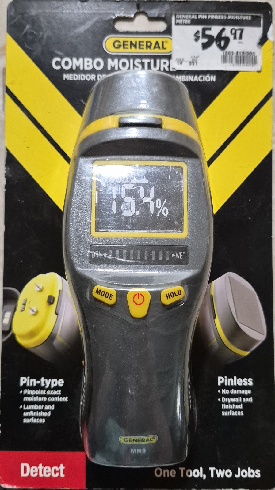 General MM9 Combo Moisture Meter Pin-Type & Pinless, Digital Display Hold