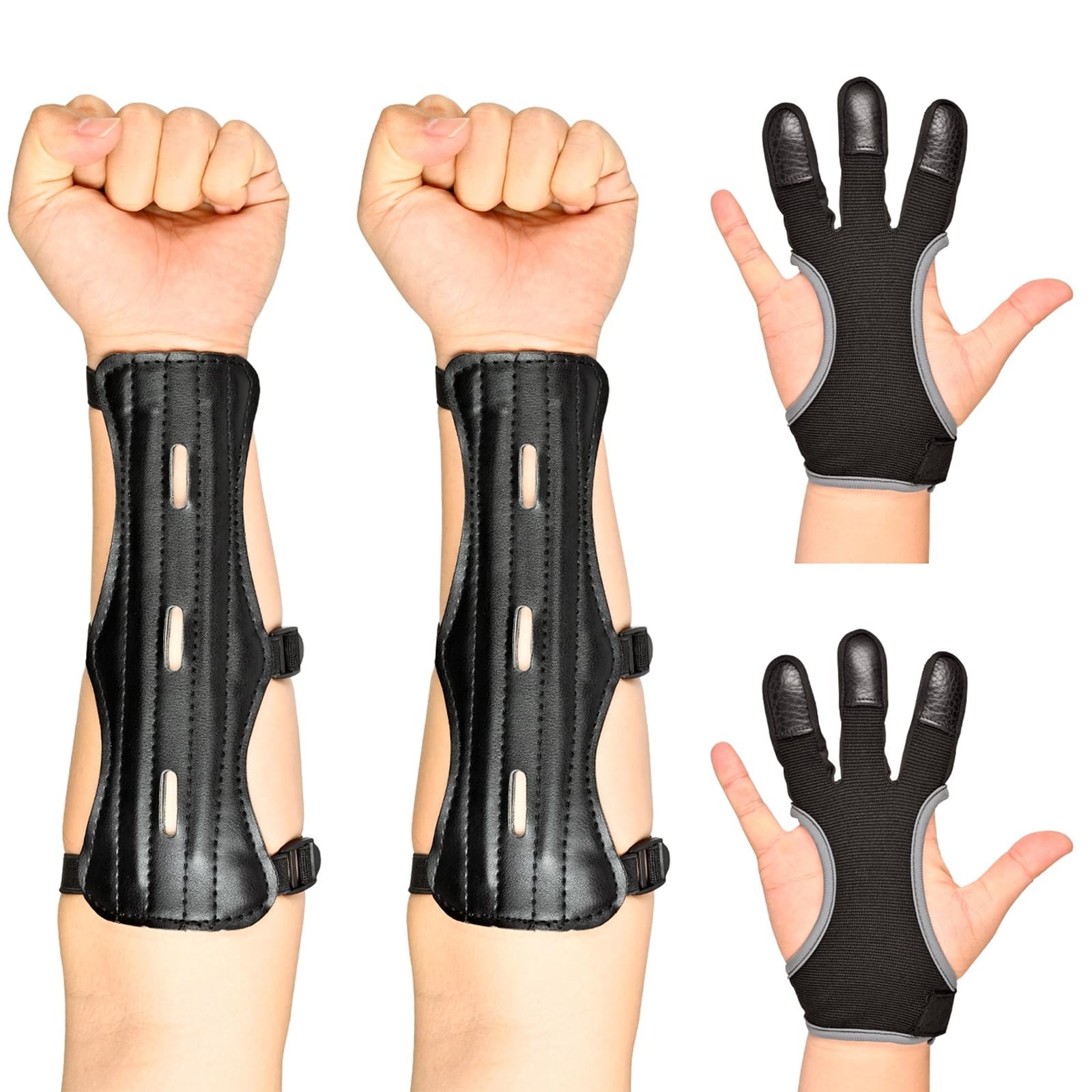 Adjustable Archery Finger Tab Gloves & Arm Guard, Wrist Guard, Hip Quiver Bag fo