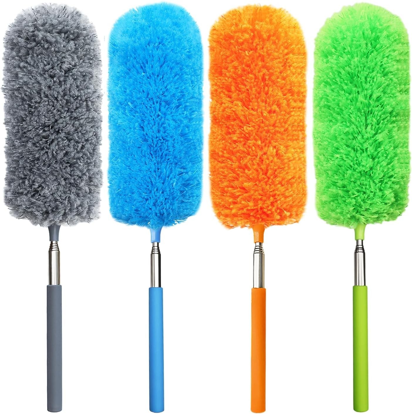 4 Pack Small Microfiber Feather Duster, with 13" to 30" Extendable Pole, Microfi