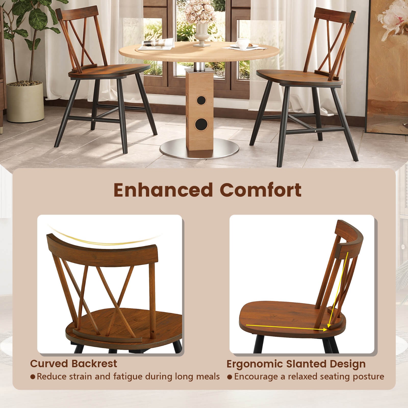 Dining Chairs Set of 4 Farmhouse Kitchen Chair w/ Rubber Wood Frame,