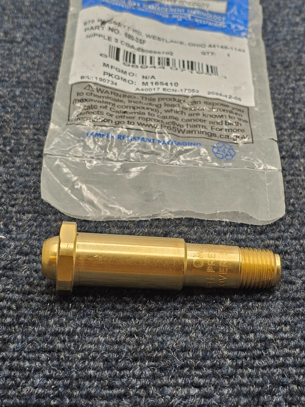 Western Enterprises 680-3SF Regulator Inlet Nipple CGA-680695702 1/4" Size
