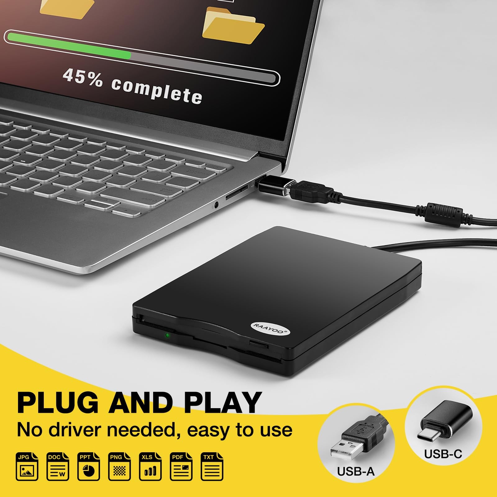 3.5 Inch External USB Floppy Disk Reader 1.44 MB FDD Drive for Windows PC