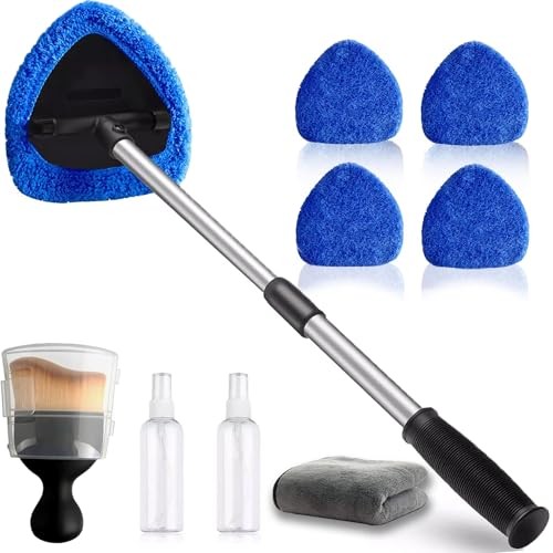 Car Windshield Cleaning Tools, Expandable Car Window Cleaner kit with 4 blue