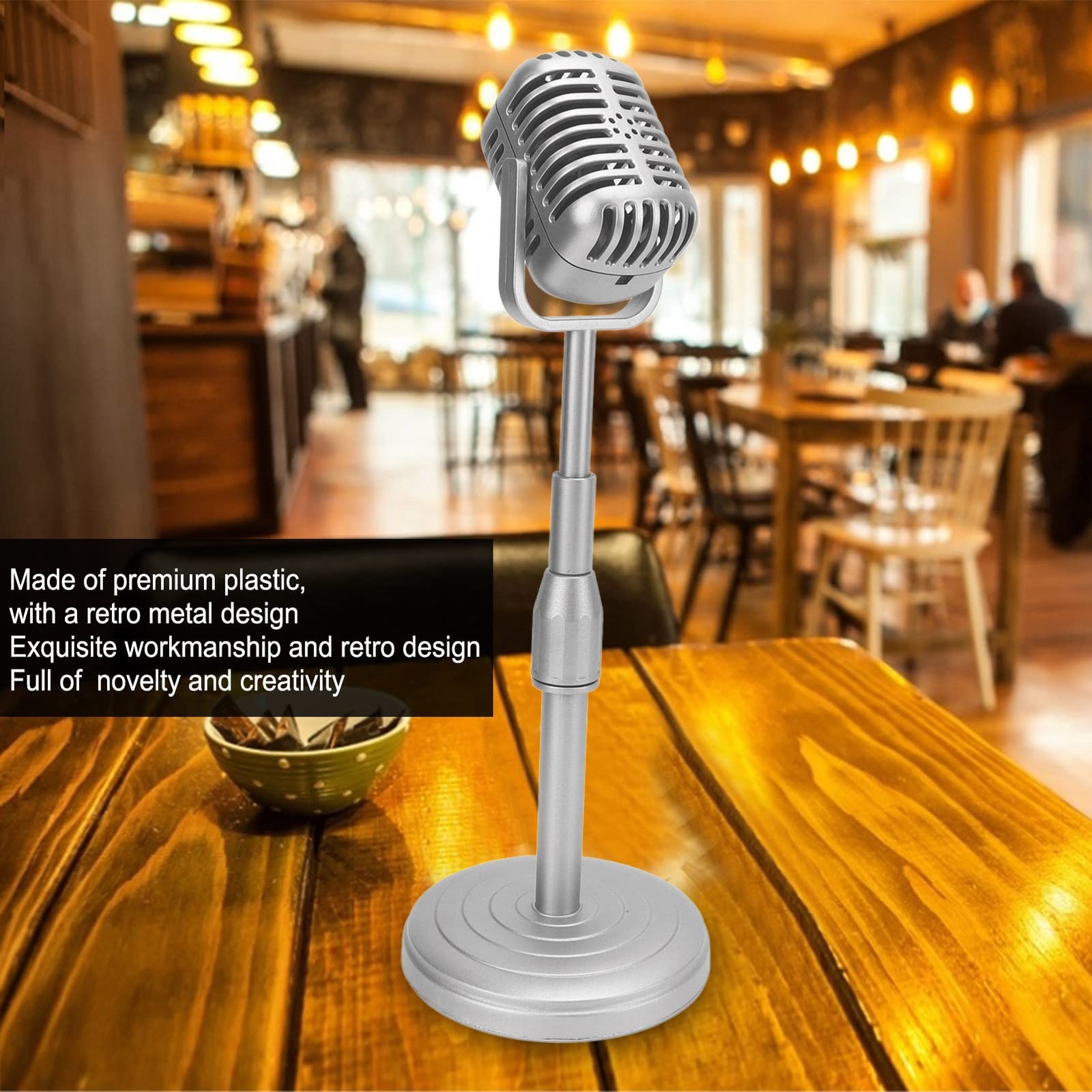 Vintage Microphone Prop Model with Adjustable Stand, Old Fashioned Desktop Mi...