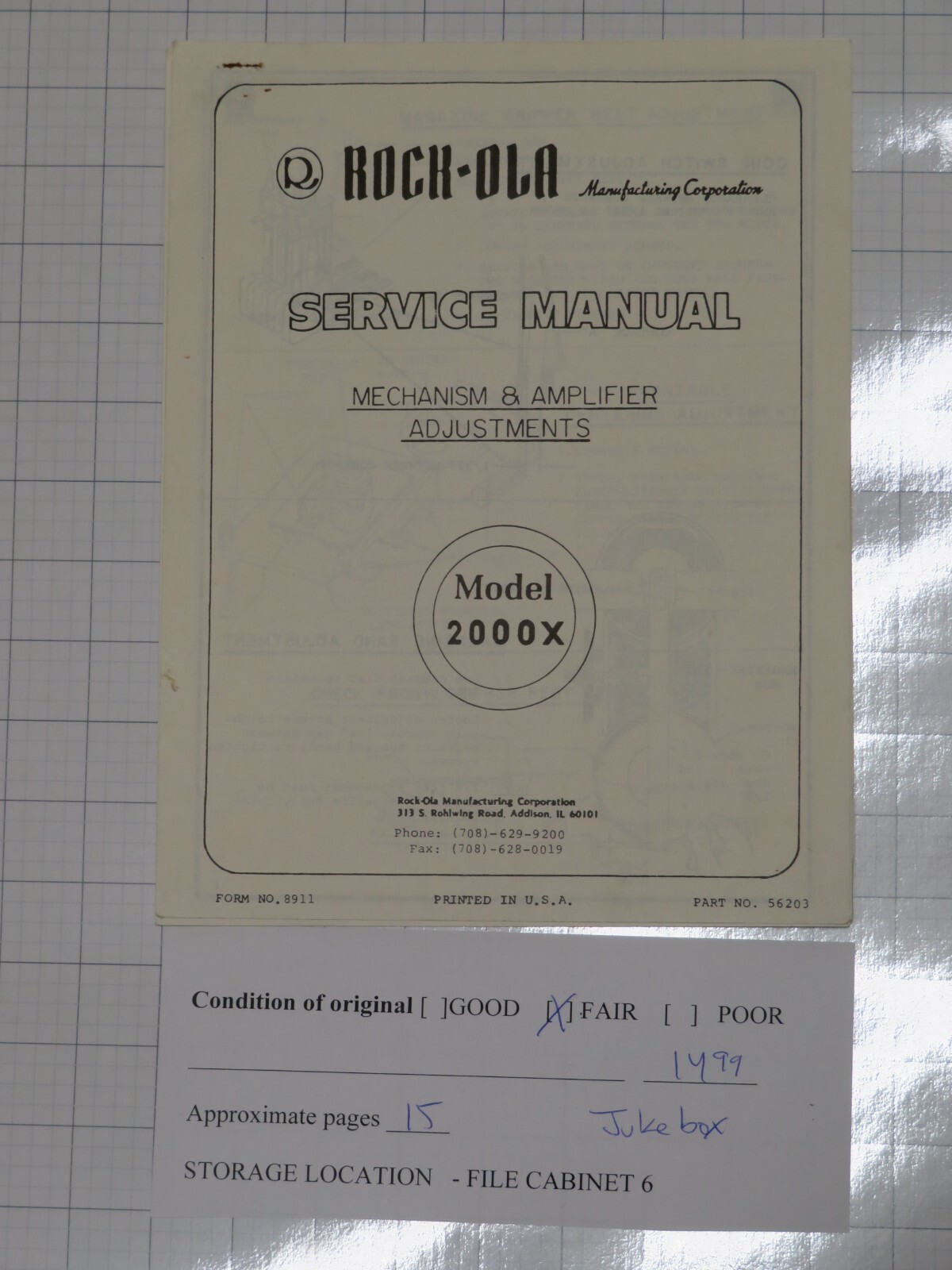 Rock-Ola Model 2000X Service Manual - You Select Option - 15 pgs