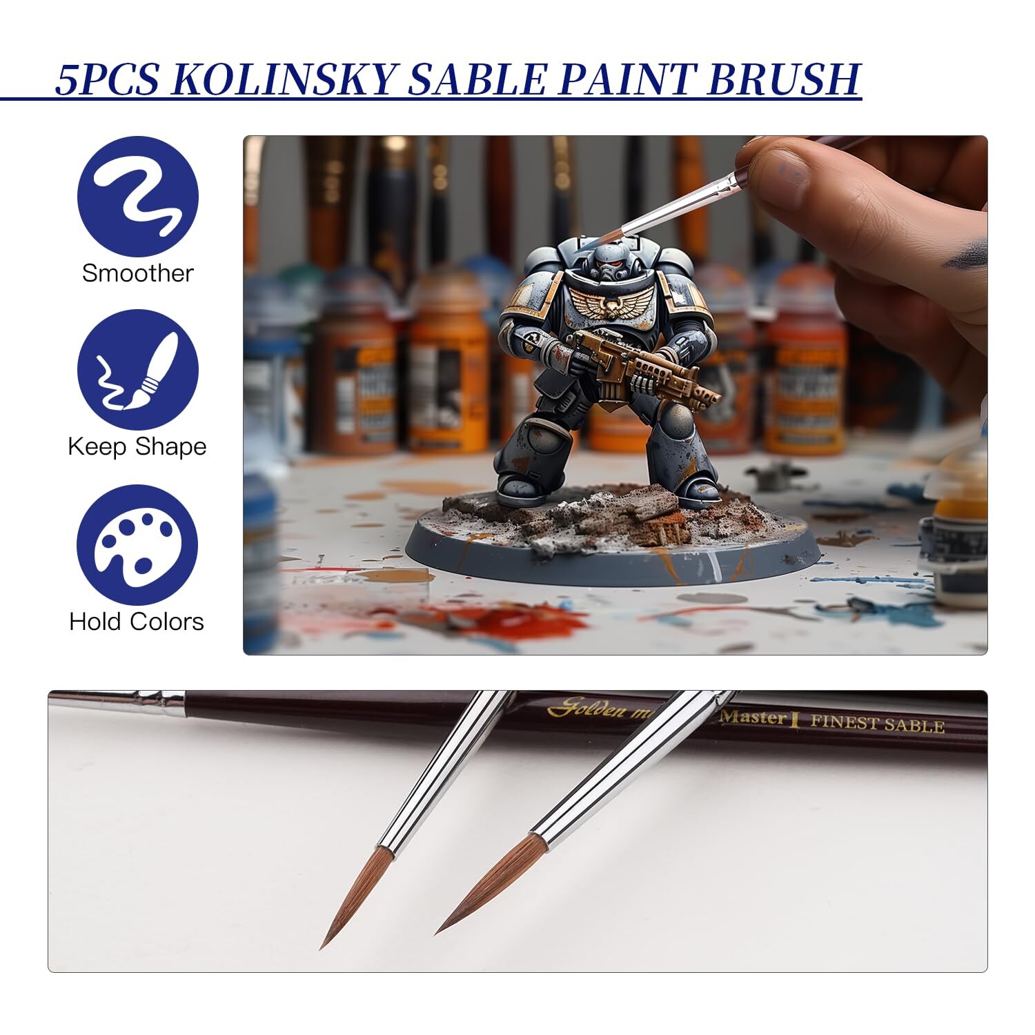 Kolinsky Sable Miniature Paint Brushes - 7pcs Detail Paint Brushes Drybrushes...