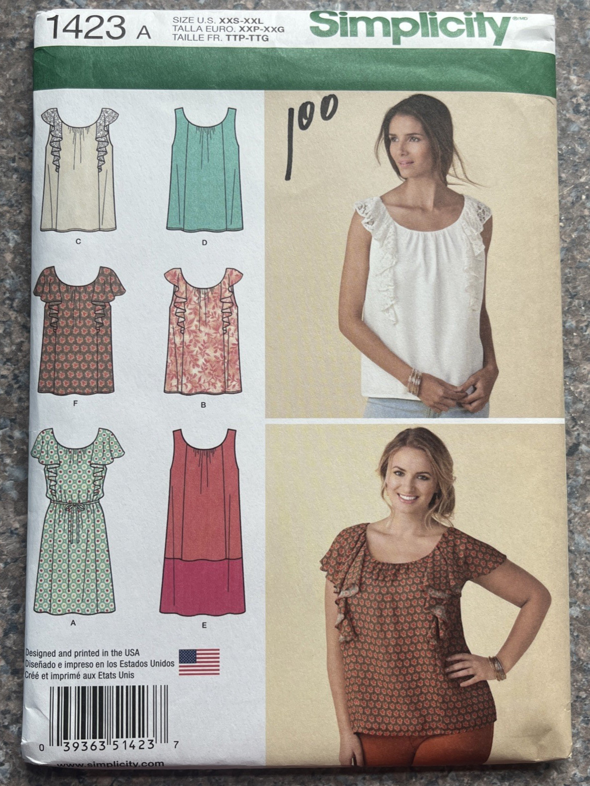 Simplicity 1423 Misses Flutter Dress Top Sleeve Pattern Sizes XXS-XXL - Uncut