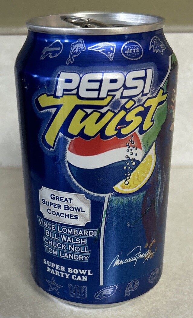 Vtg PEPSI TWIST Great Super Bowl Coaches 12oz. Empty Pull Tab Aluminum Soda Can