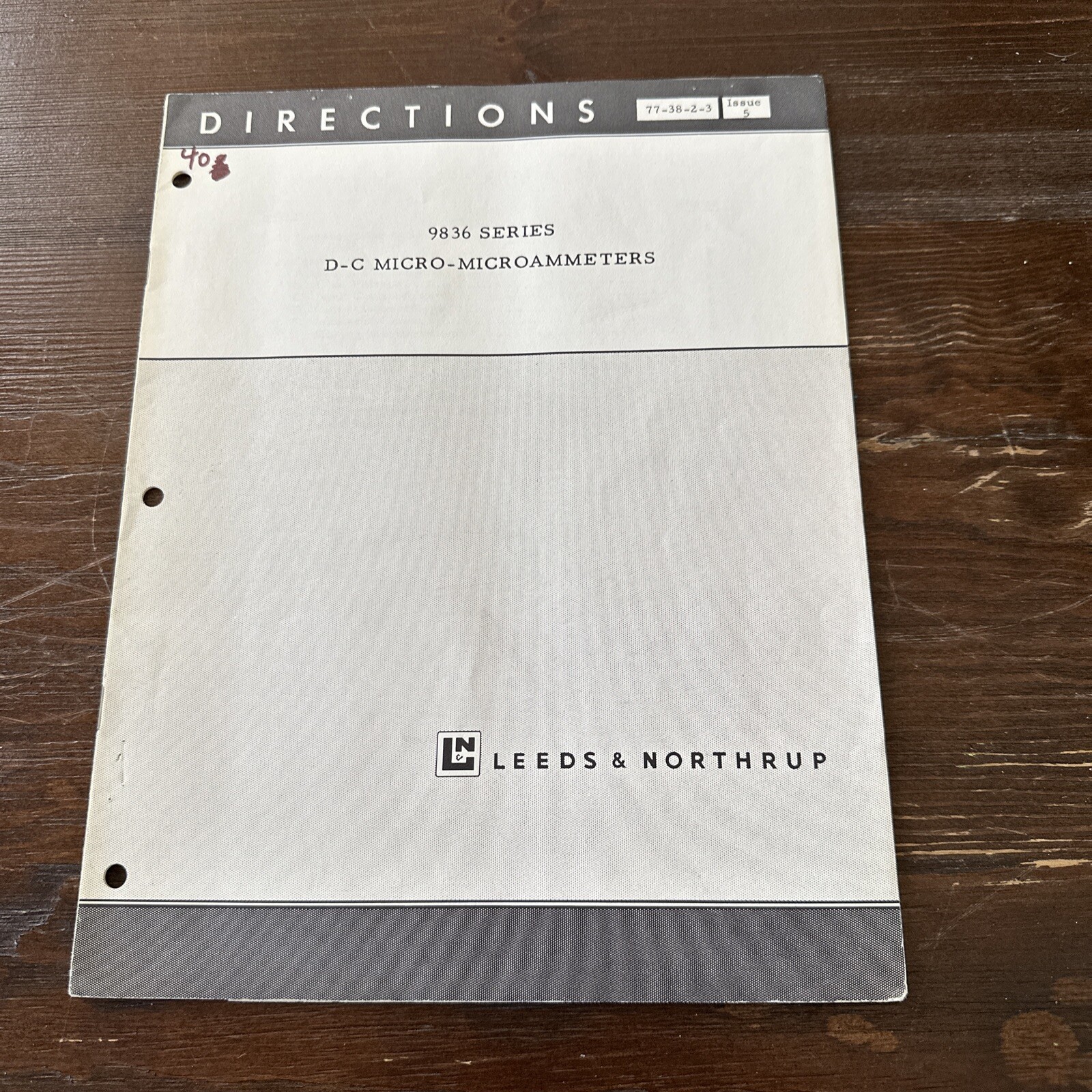 Leeds & Northrup 9836 Series D-C Micro-Microammeters Directions 77-38-2-3
