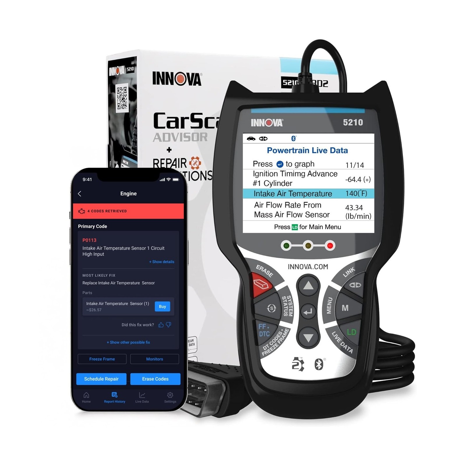 Innova 5210 OBD2 Scanner & Engine Code Reader, Battery Tester, Live Data, Oil...
