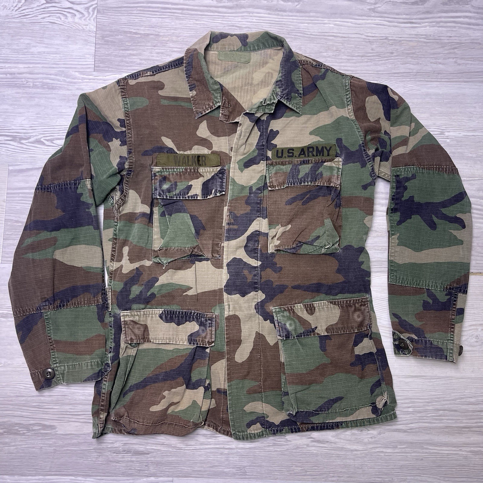 U.S. Military Army Woodland Camo Button Up Long Sleeve Shirt Coat 100% Cotton