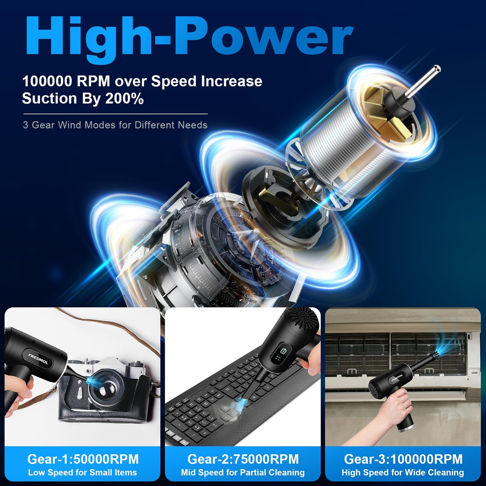 Compressed Air Duster, Rechargeable Cordless Air Blower