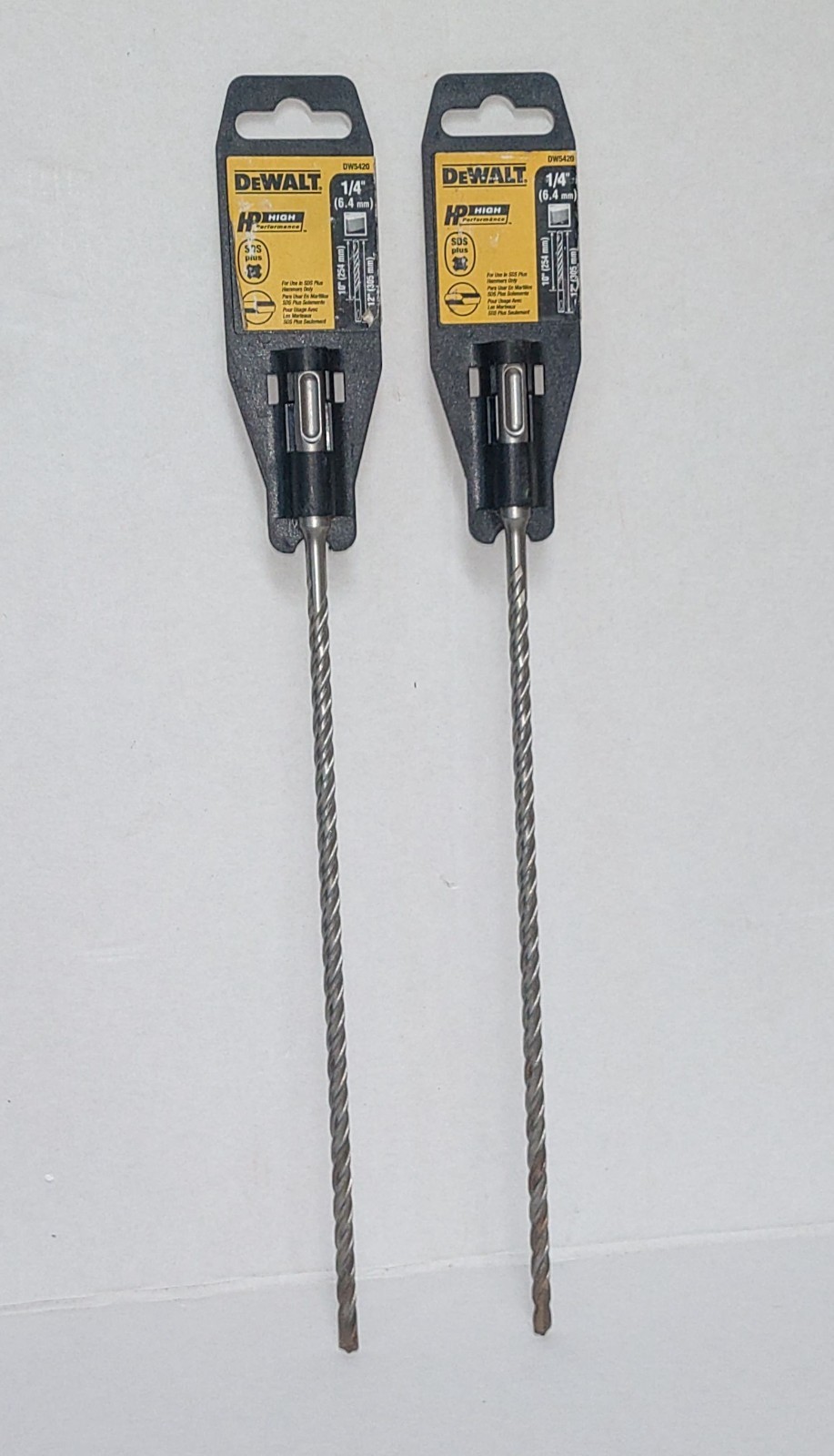 Lot of 2 DeWALT DW5420 1/4" x 10" x 12" Rock Carbide SDS Plus Hammer Bits