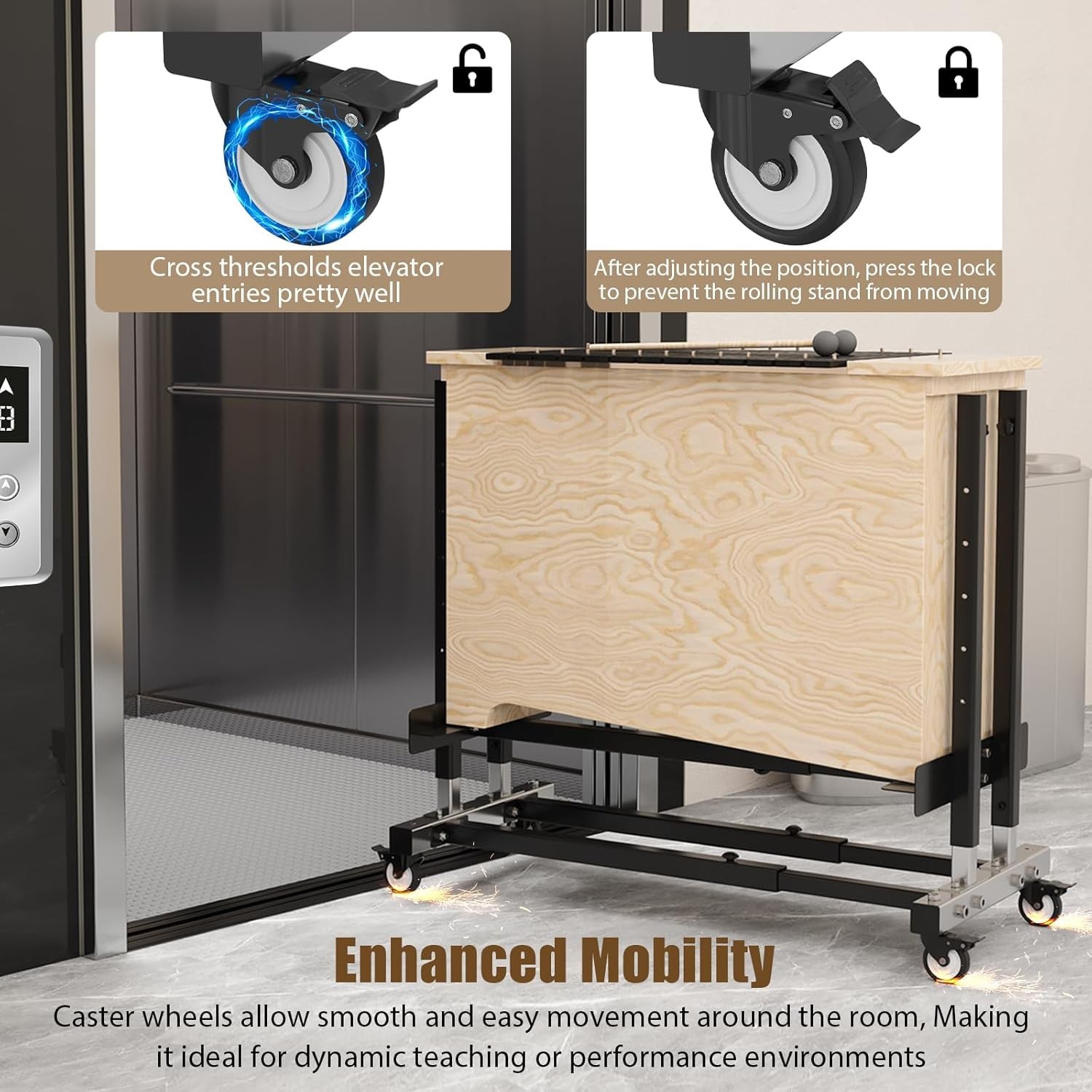 Adjustable Rolling Stand for Orff Instruments, with Locking Caster Wheels