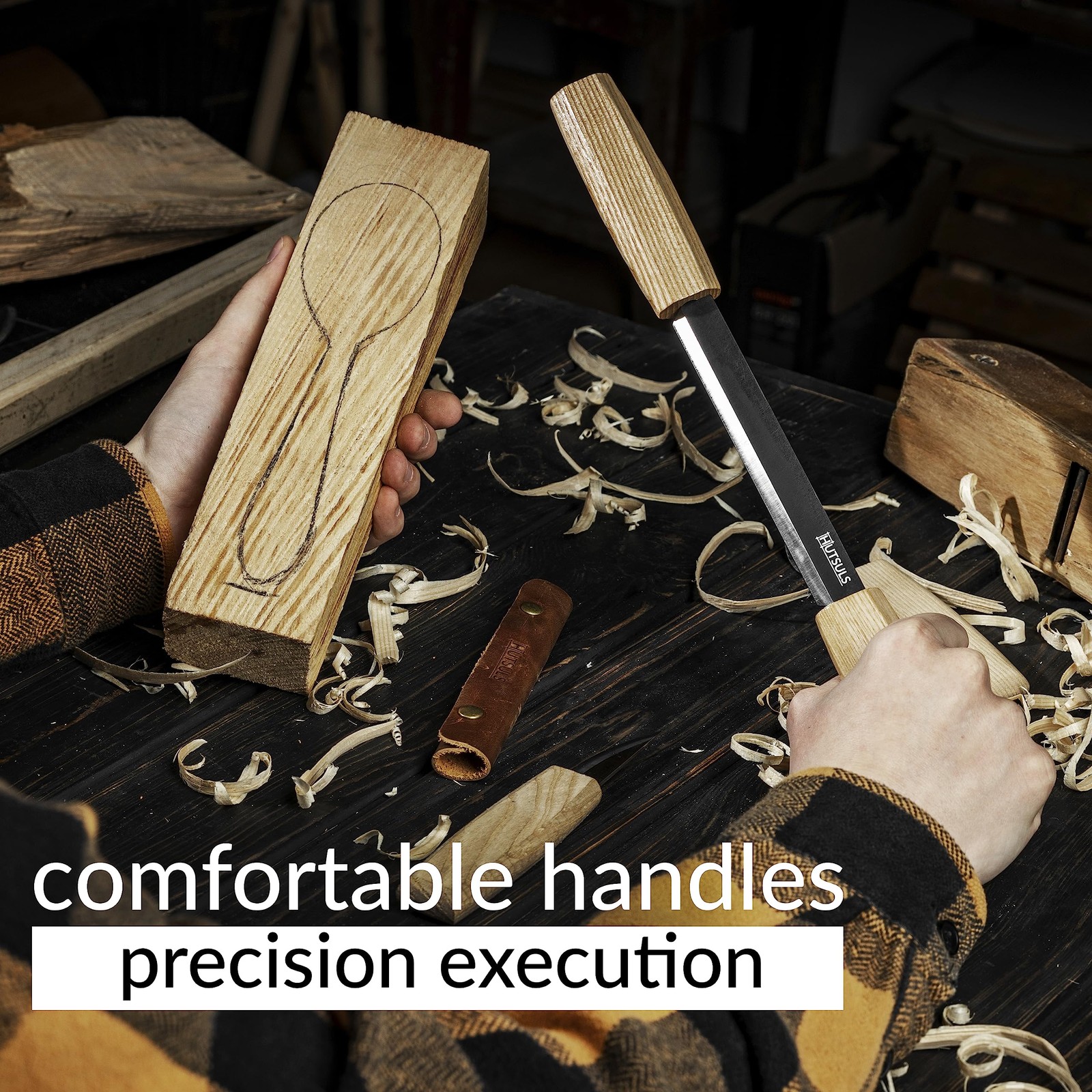 Draw Knife Woodworking Tool - Sharp & Ready 5.3 inch Debarking Knife with Lea...