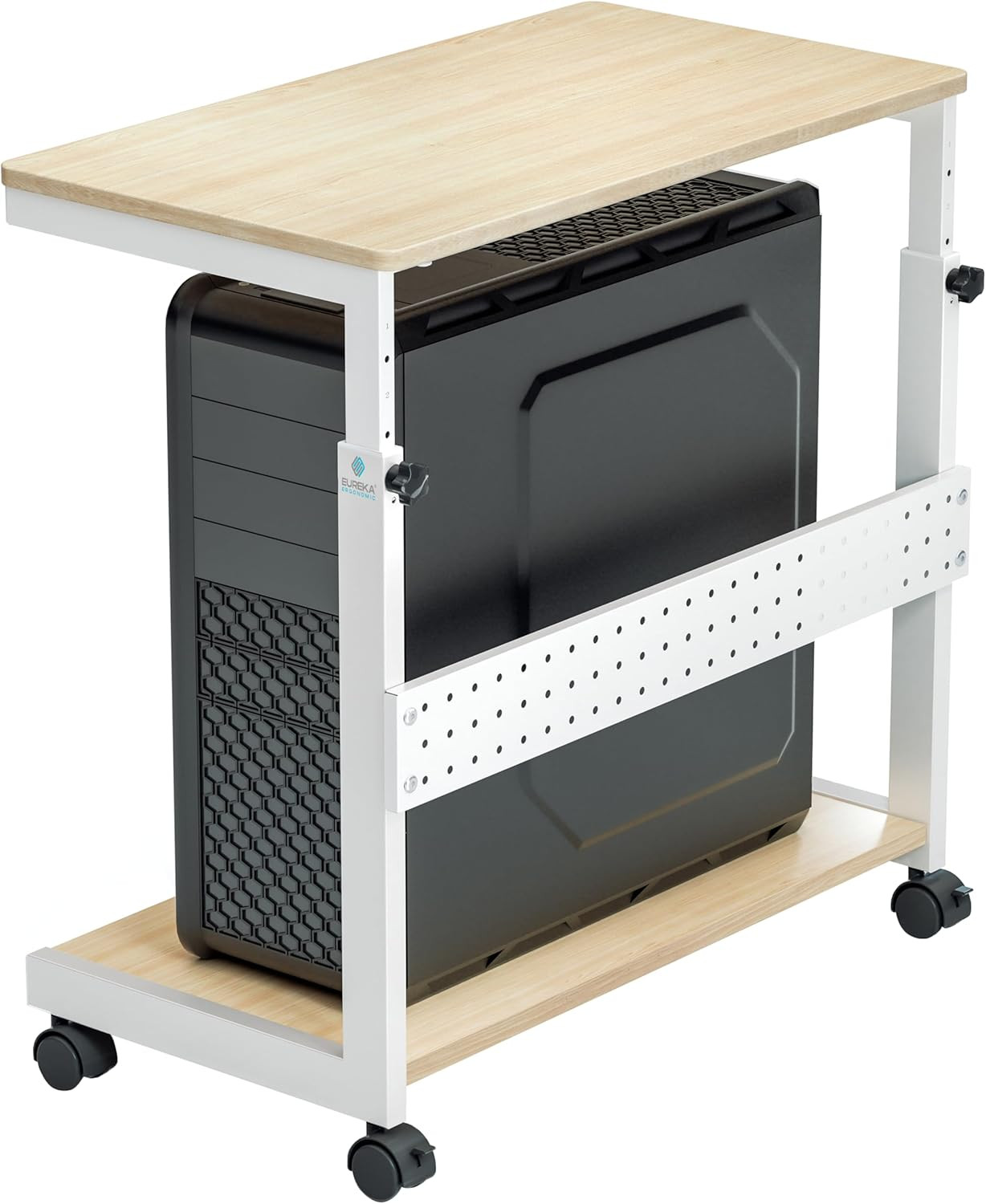 PC Stand Computer Cart, Height Adjustable Tower Stand 2-Tier Suit for ATX Case P