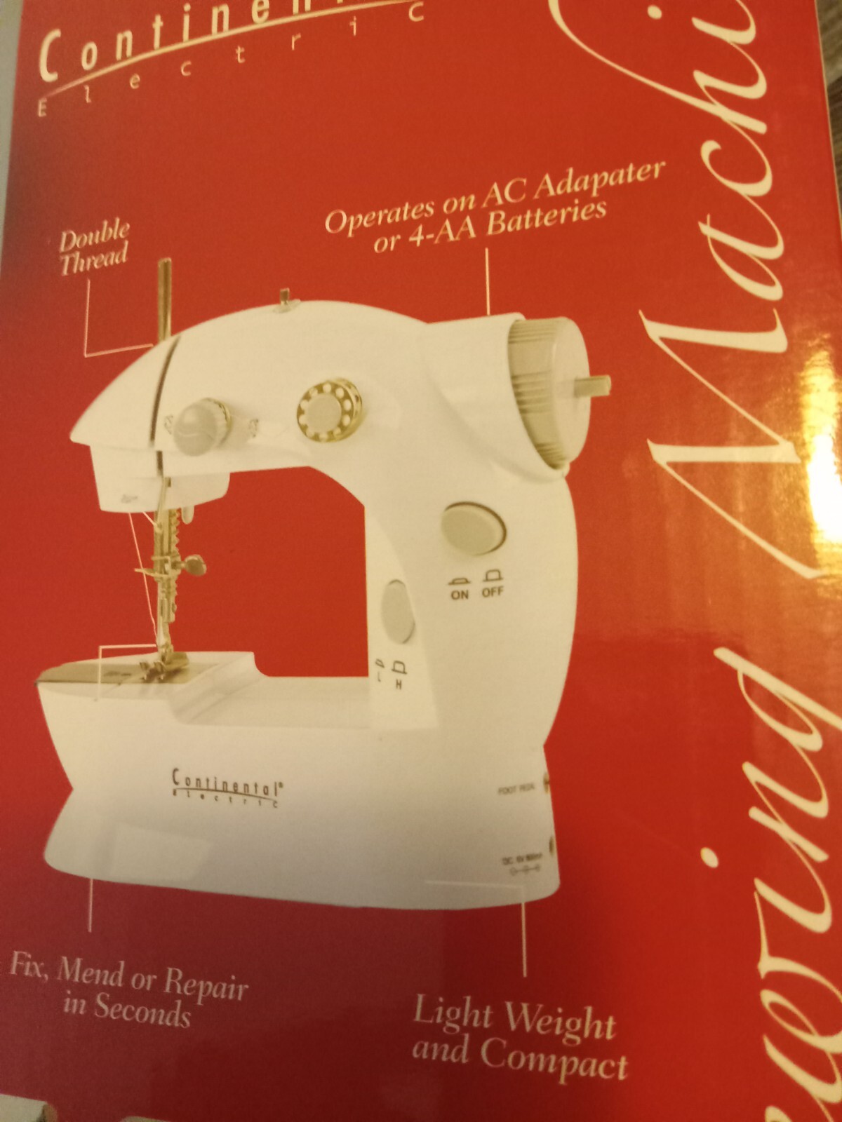 Continial Miniature Sewing Machine New/ Open Box Runs with Adapter or AA Bat...