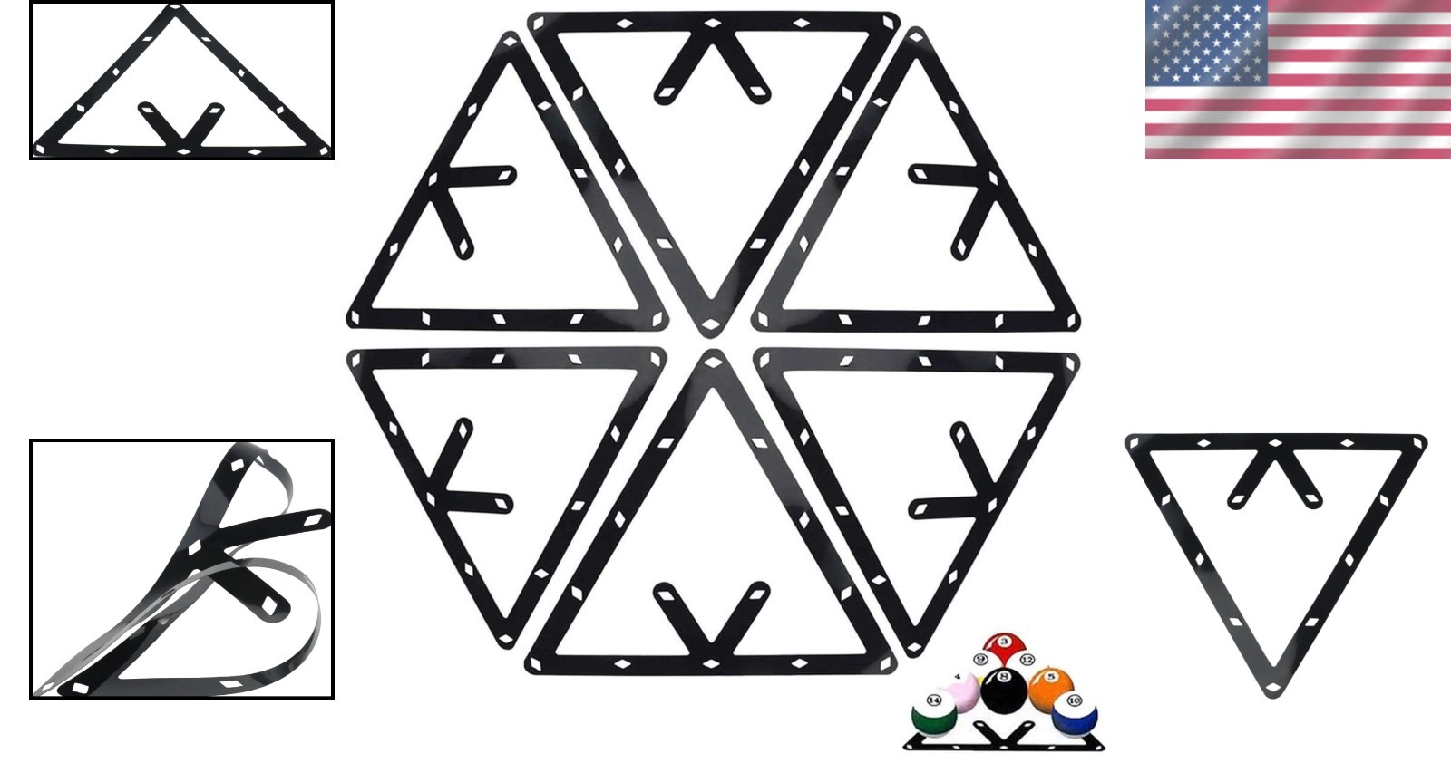 6PCS Billiards Triangle Cue Racks - Stylish Magic Ball Holder Set in Black