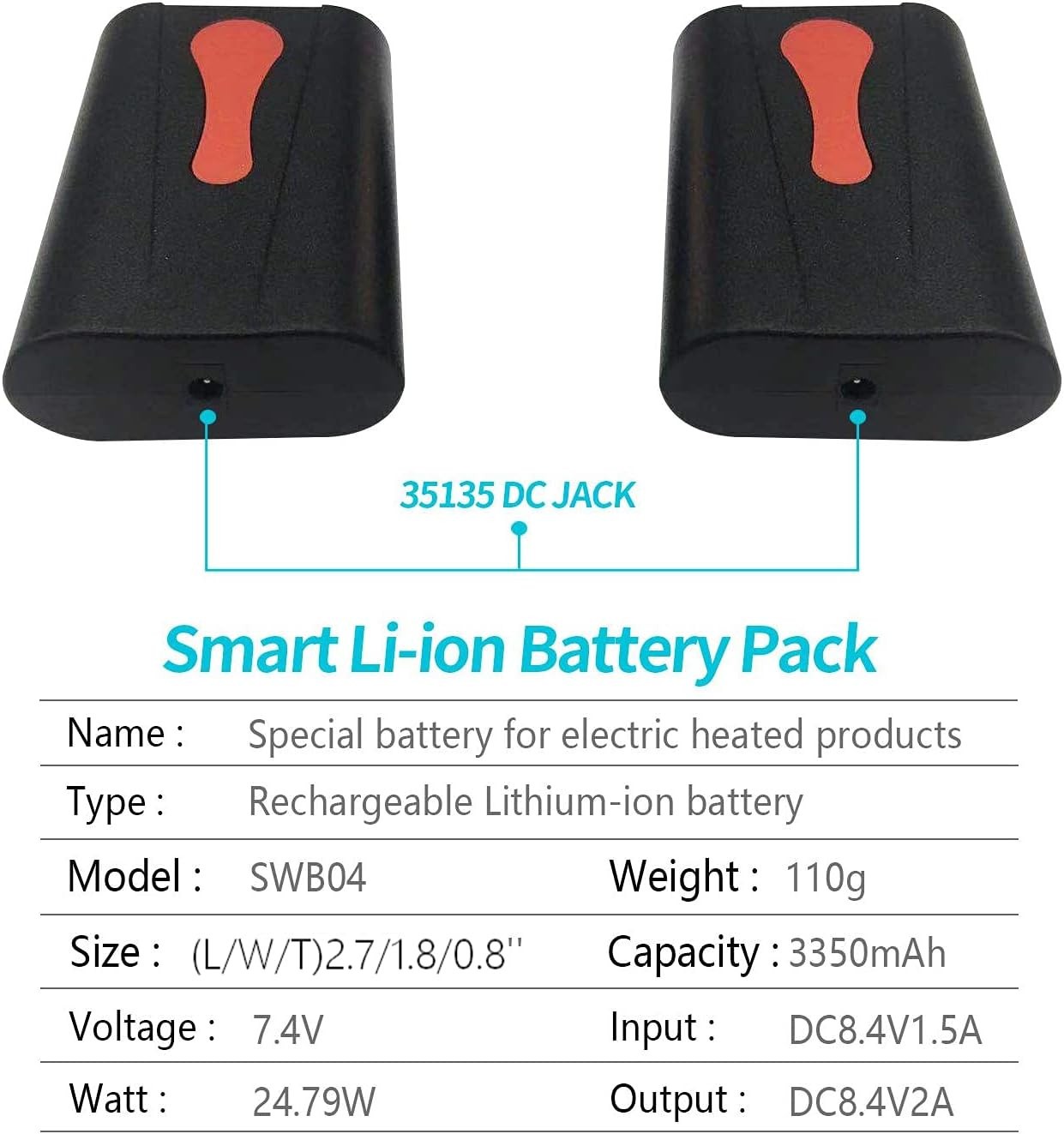 7.4V Li-Polymer Battery Pack Replacement for Heated Gloves Mittens Socks Vest