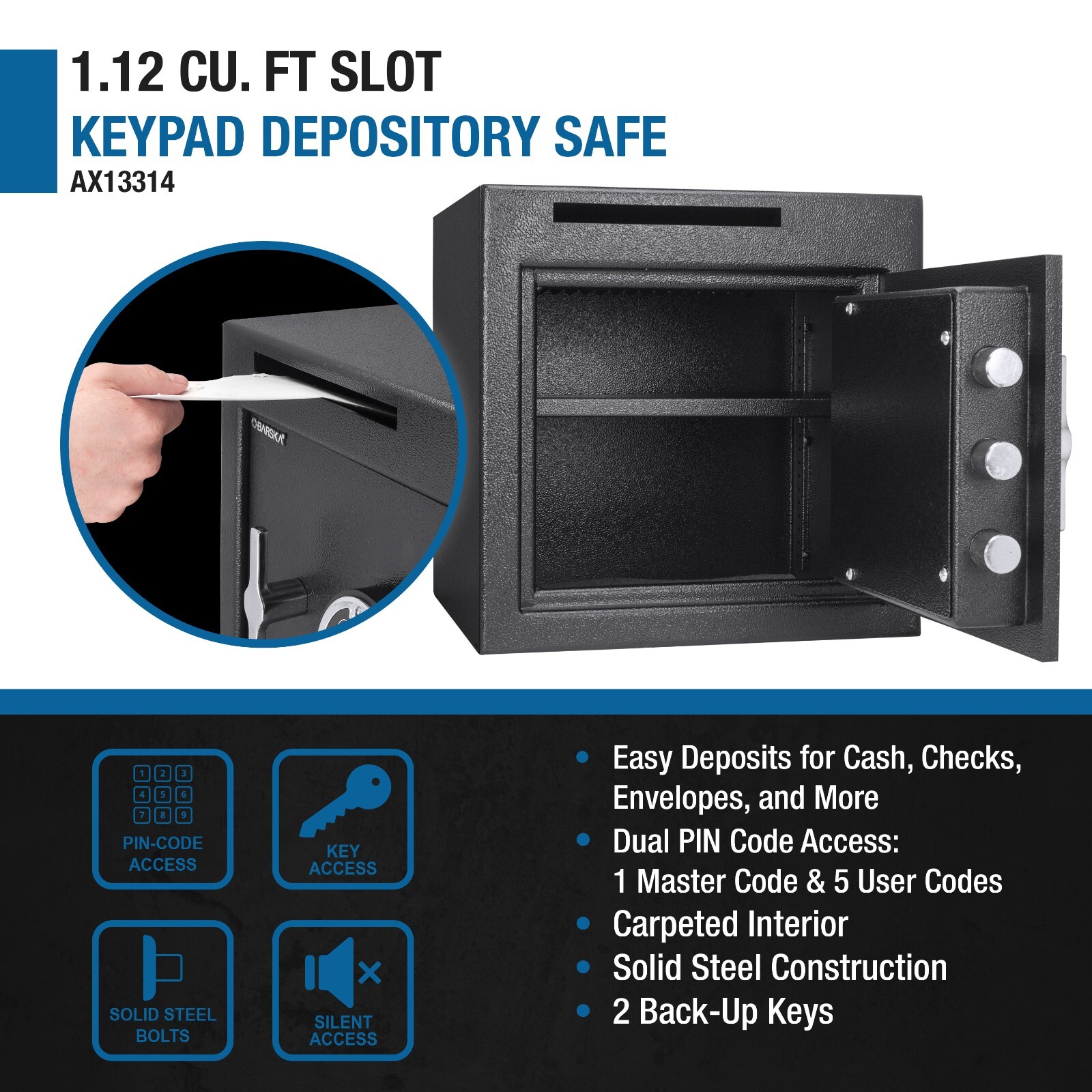 Barska Mail Drop Slots 1.12 cu Compartment Rotary Style Keypad Lock Safe AX13314