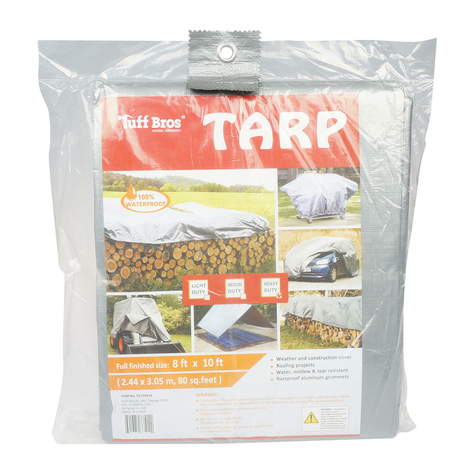 Tuff Bros Heavy Duty Tarp Black Gray 8 FT x 10 FT NEW