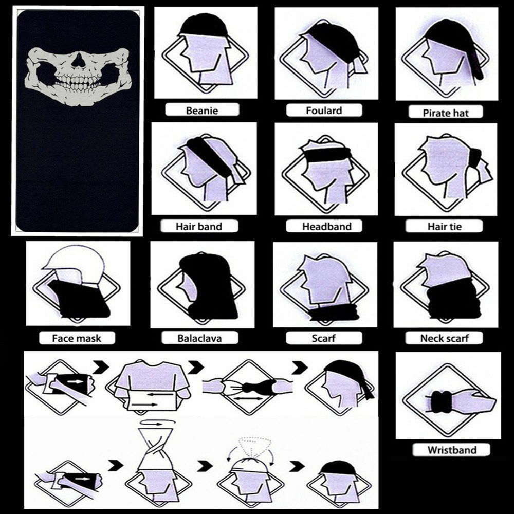 5 pack Black Microfiber Seamless Skull Face Mask Balaclava Tube 7+ functions
