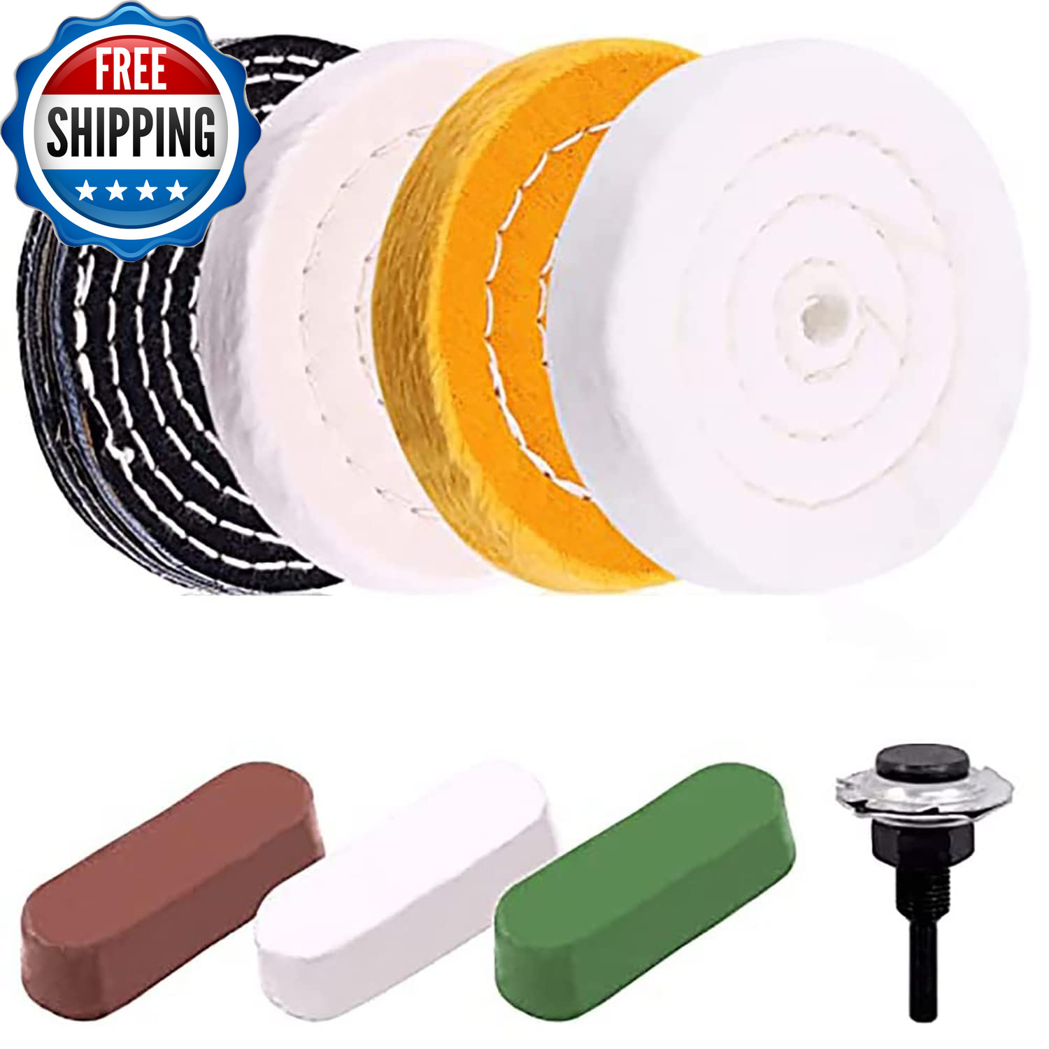 8Pcs 4'' Buffing Polishing Wheels Kit with 3 Pcs Polishing Compounds/White Cotto