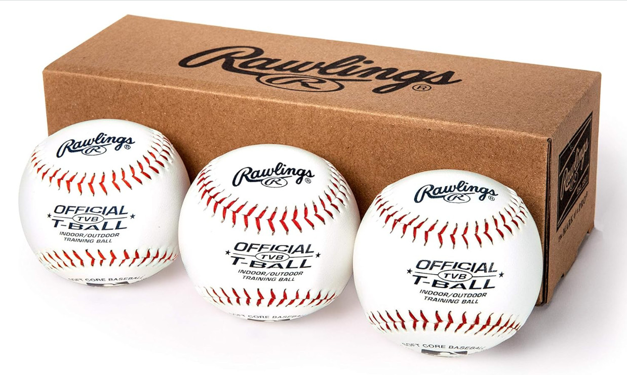 Rawlings Official T-Balls – Youth 6U, Sponge Rubber Core, Indoor/Outdoor, 3 Pack