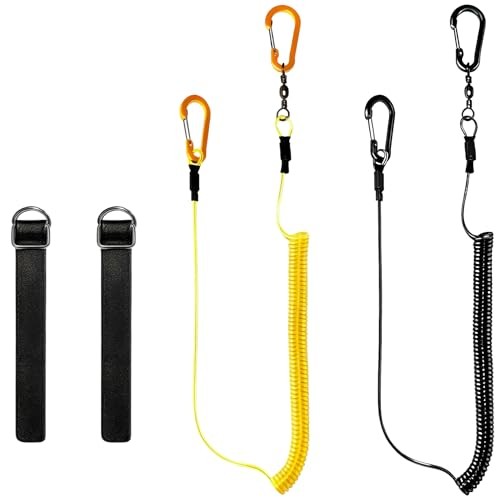 Fishing Pole Tethers, Retractable Kayak Paddle Leash with Steel Yellow & Black
