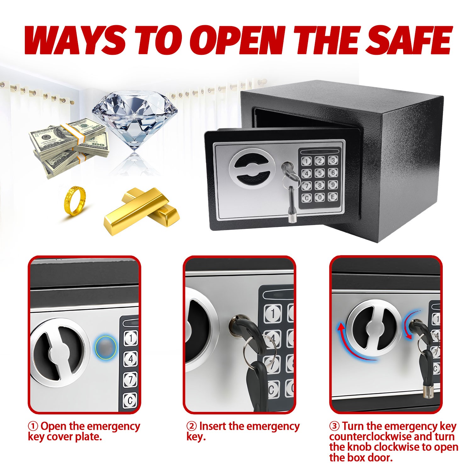New Small Black Digital Electronic Safe Box Keypad Lock Home Office Hotel Gun