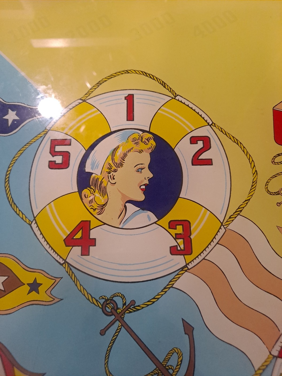 GOTTLIEB,S, ON DECK, Original Pinball Machine BACK GLASS, 1964